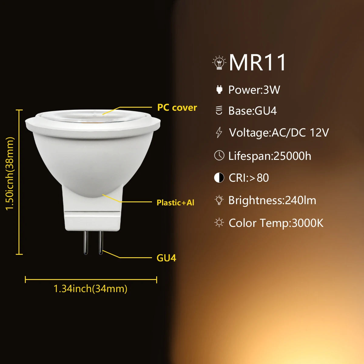 projecteur led mr11 gu4 12v 3w blanc moderne 3000k 4000k 6000k