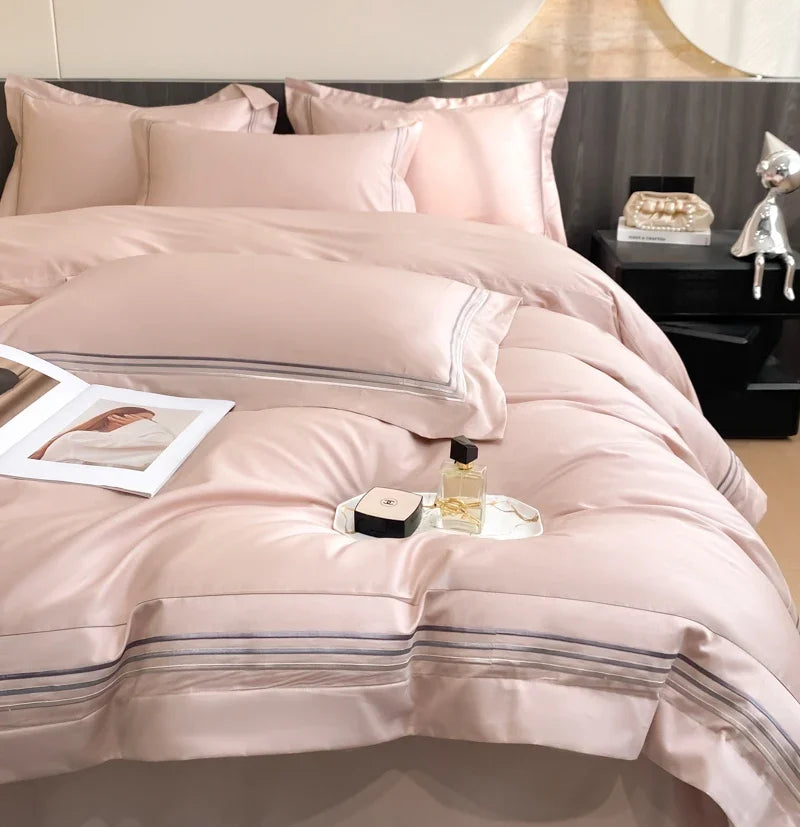 draps lit coton rose pâle rayures horizontales gris modernes 150cm 180cm 200cm