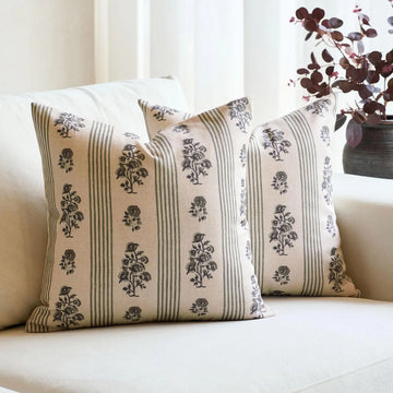 lot housses coussin lin beige motif floral rayures vintage