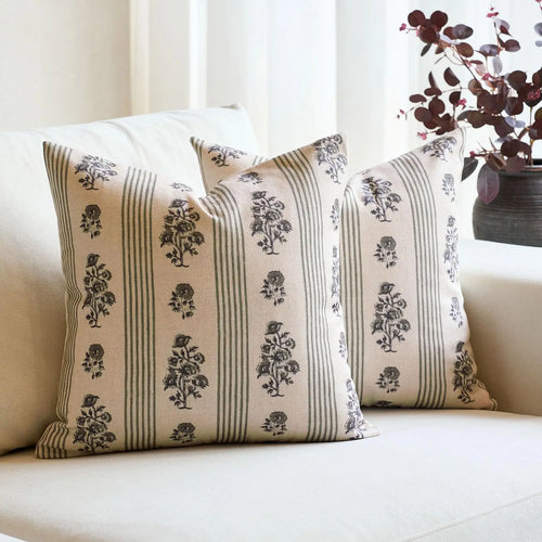 lot housses coussin lin beige motif floral rayures vintage