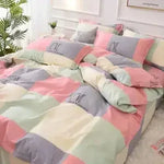 housse couette coton polyester bleu blanc gris motif floral moderne oreillers lit king size