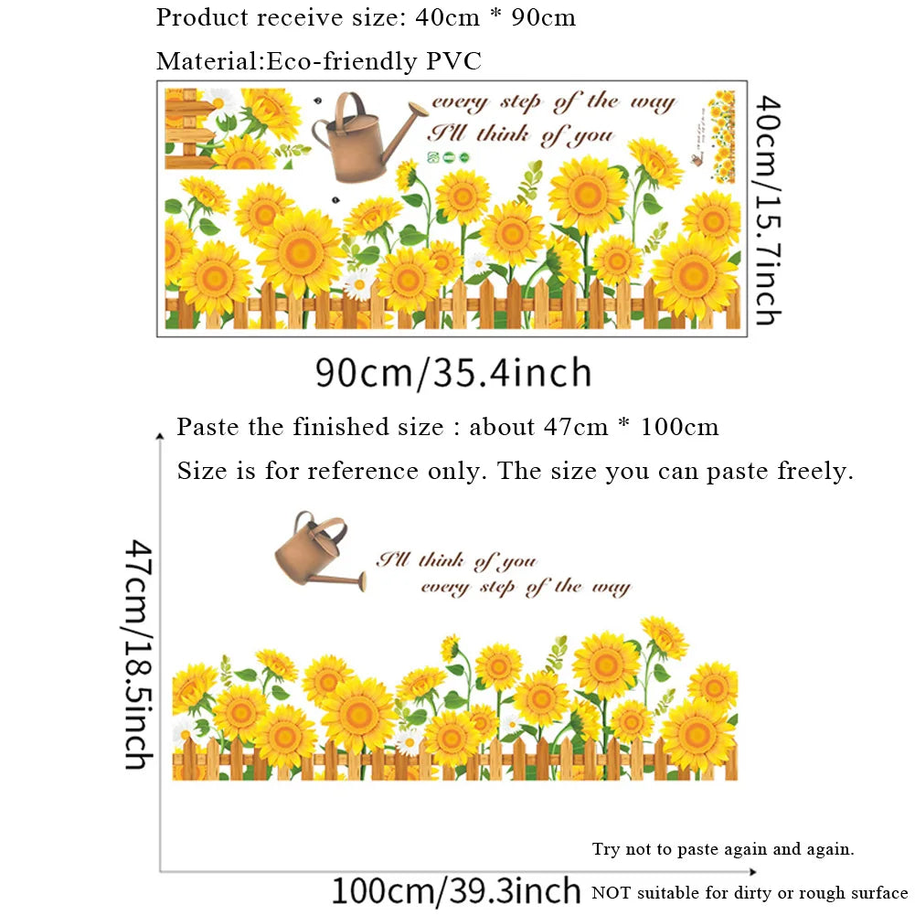 autocollant mural tournesol floral clôture bois inscription décoration mur opaque moderne chambre enfant