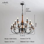 lustre bois vintage noir ampoules e14 cinq bras salon chambre coucher rustique