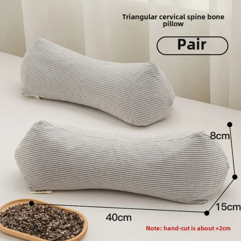 oreiller cervical triangle coton sarrasin rayé gris bleu beige minimaliste catégories