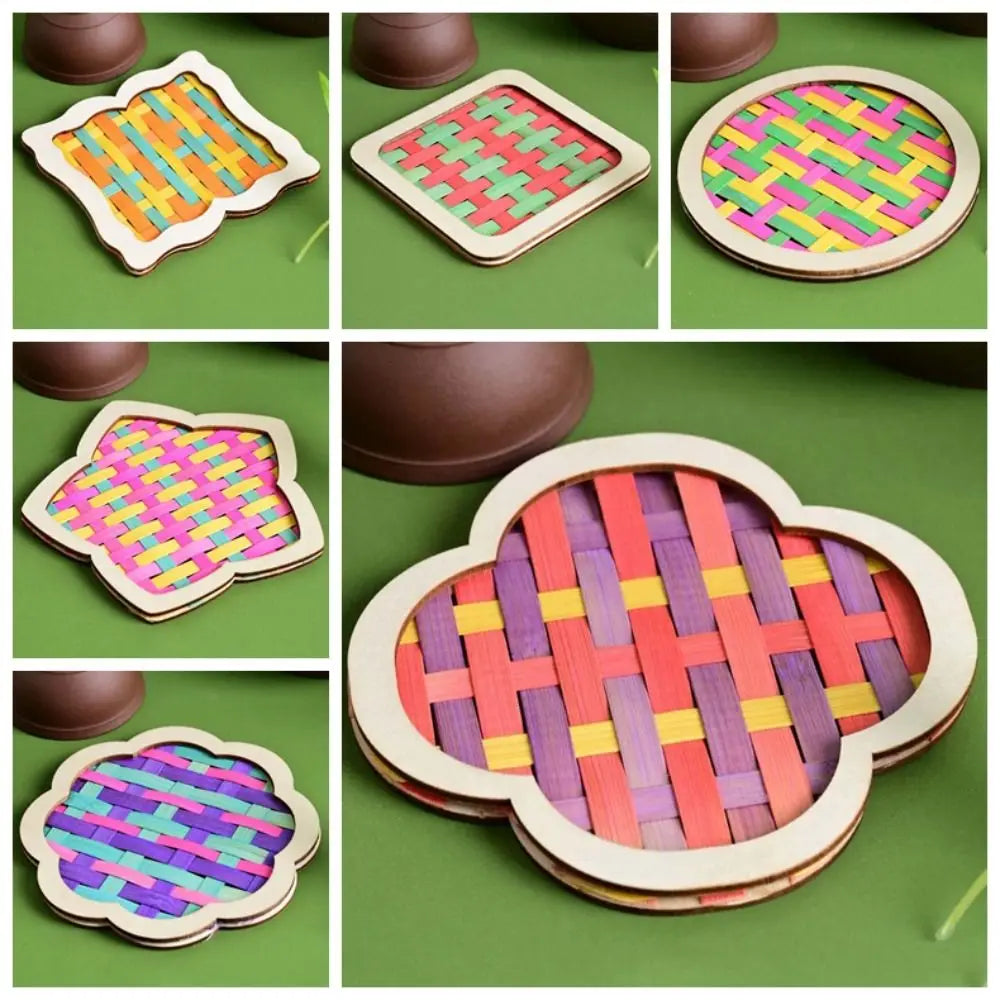 coasters tissés bambou multicolores traditionnels faits main opaques pack diy