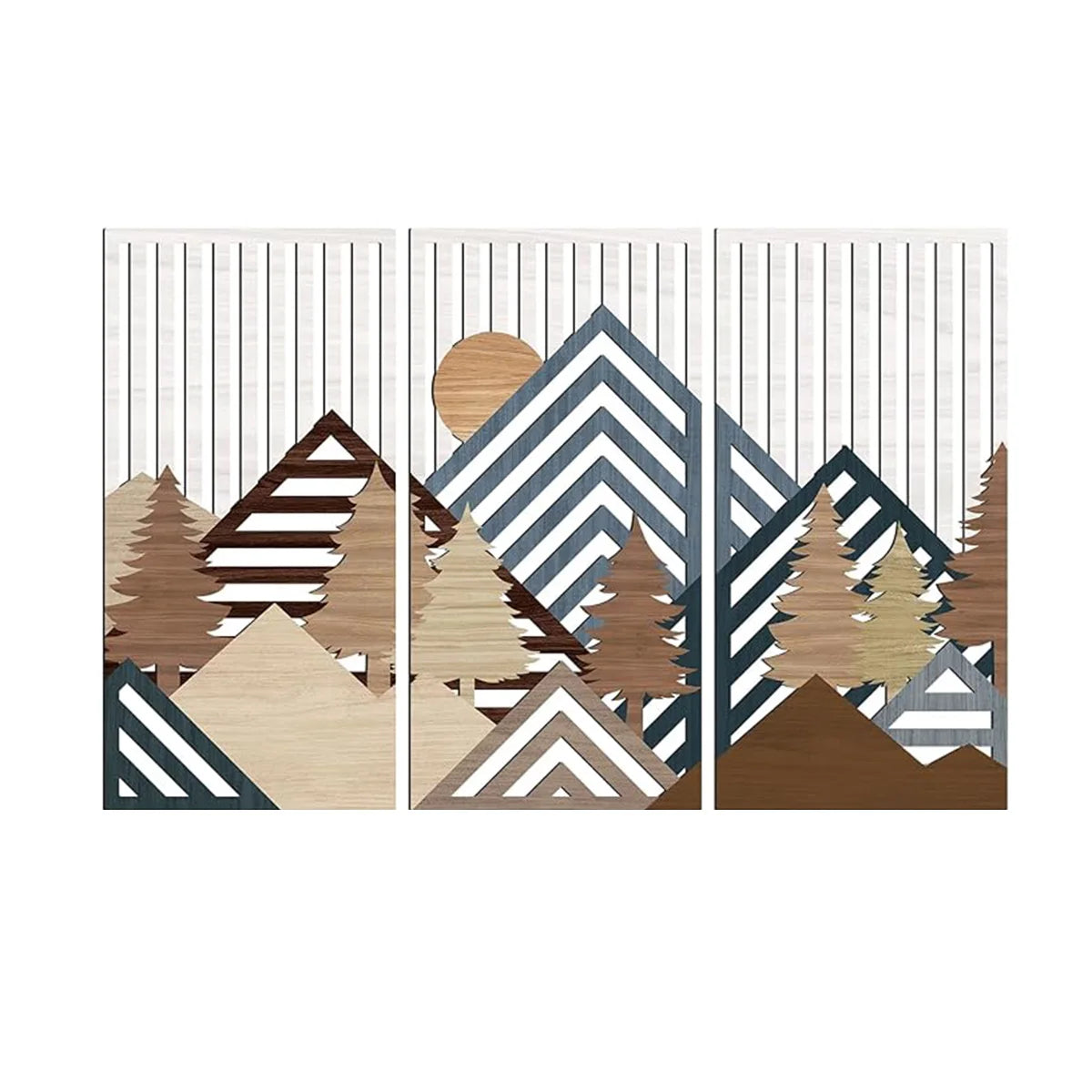décoration murale moderne abstraite bois géométrique cercles arcs motifs végétaux montagnes minimalistes tableaux