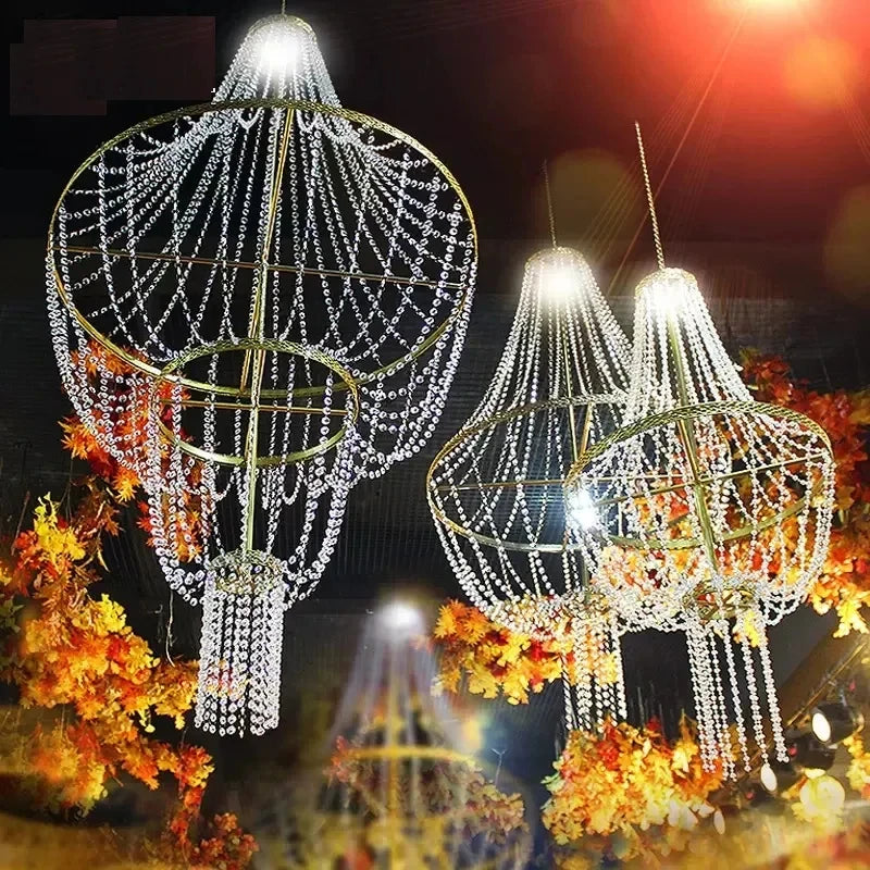 pendentif cristal or décoration maison mariage banquet festif élégant suspension métal doré