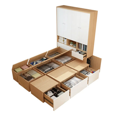 Lit tatami en bois avec rangement intégré pour petit appartement