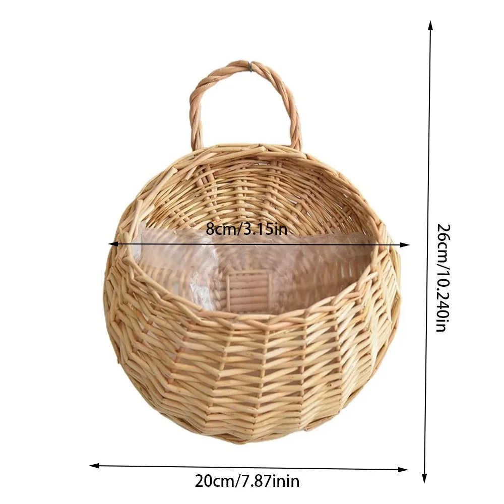 paniers suspendus tissage osier rustique marron noir plante artificielle décoration jardin fleur fixations