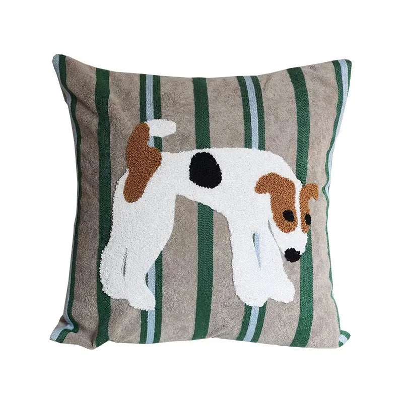 housse coussin brodée porc chien animaux motifs doux lit polyester coton respectueux environnement christmas