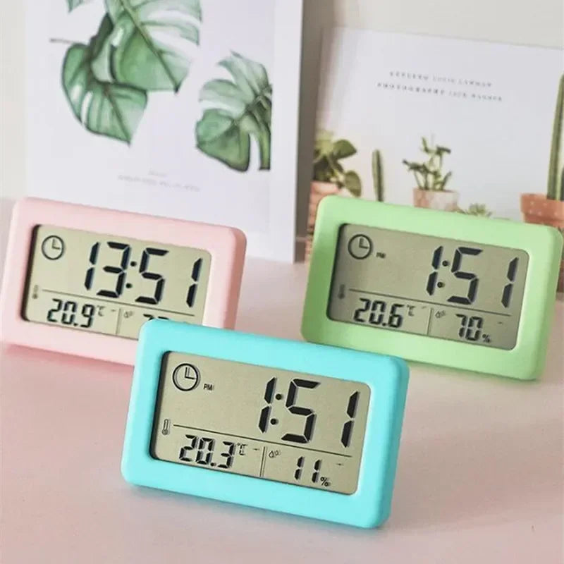 horloge murale réveil numérique thermomètre hygromètre led moderne carré noir blanc rose vert