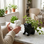 cache pot forme chien noir blanc marron texture résinée moderne intérieur extérieur plantes succulentes