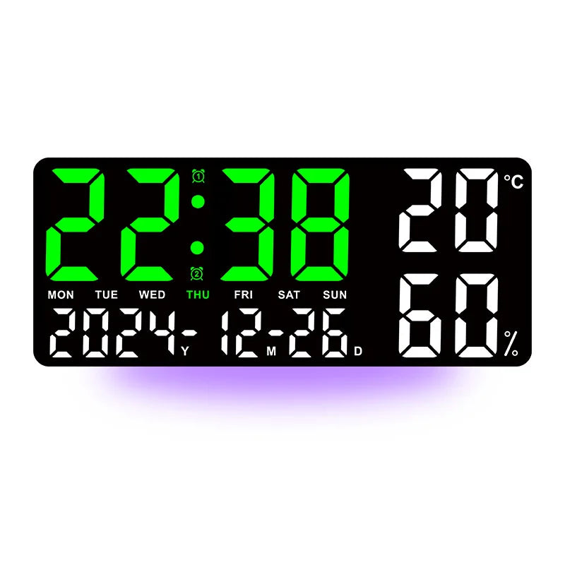 horloge murale digitale noir bleu vert compte rebours température humidité moderne lumineuse