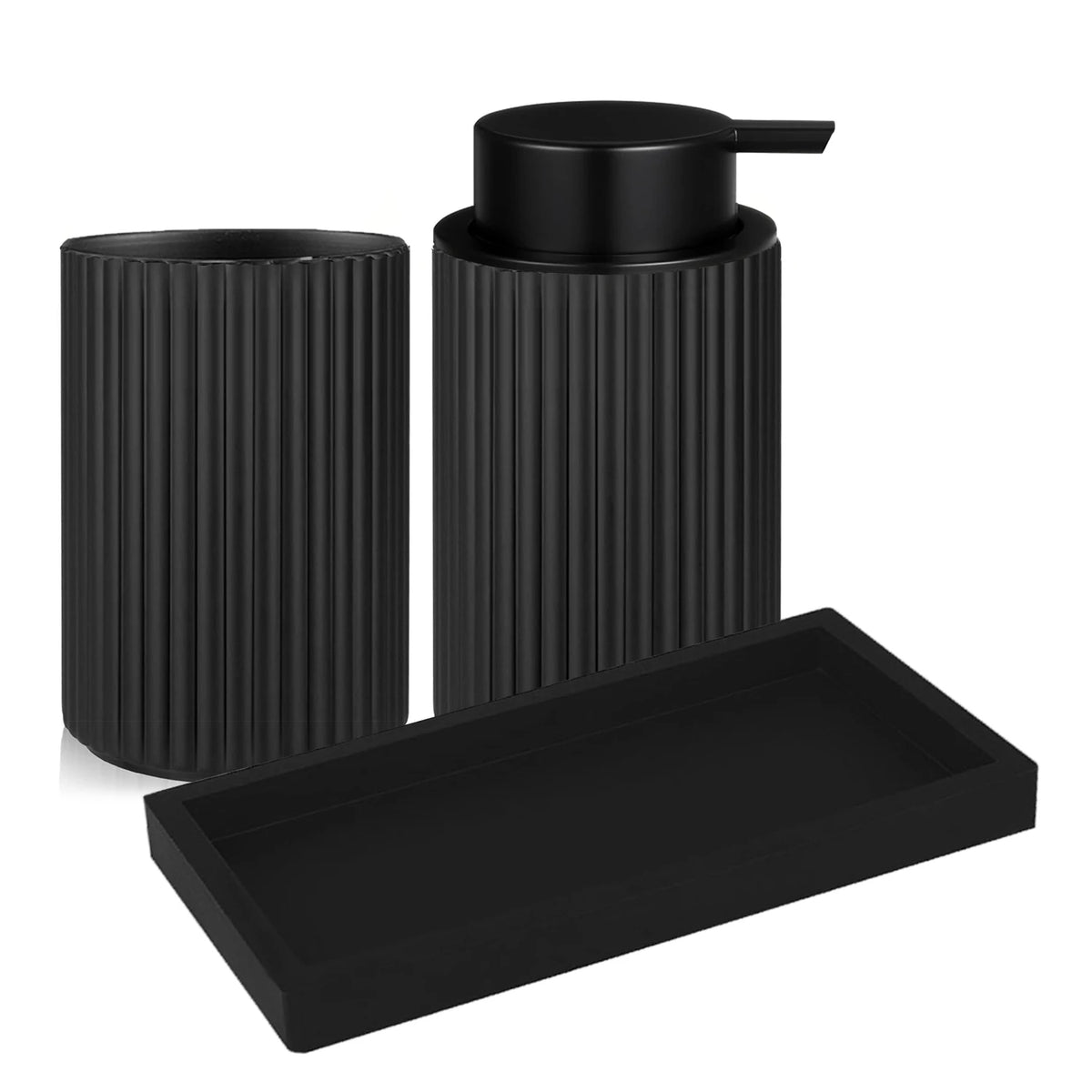 ensemble produits salle bain moderne distributeur savon pot brosse dents pot crème dentifrice noir
