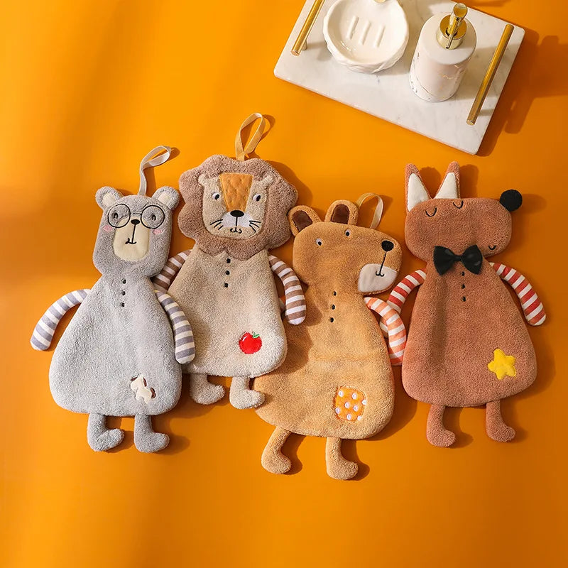 serviettes toilette animaux mignons gris beige rose douces absorbantes enfants déco chambre salon