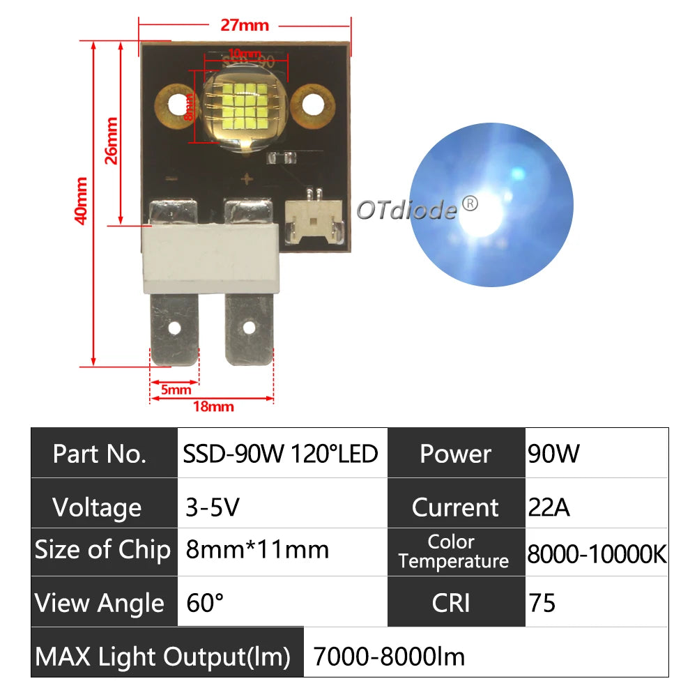 lampe led 60w 90w 7000k 8000k 60deg 90deg 12a 20a clips noir doré blanc