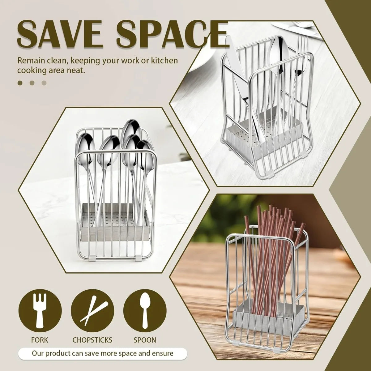 porte couverts réutilisable acier inoxydable moderne lisse argenté antiderapants plateau détachable comptoir rangement