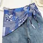 foulard femme soie motif floral patchwork boho chic accessoire tête cou taille