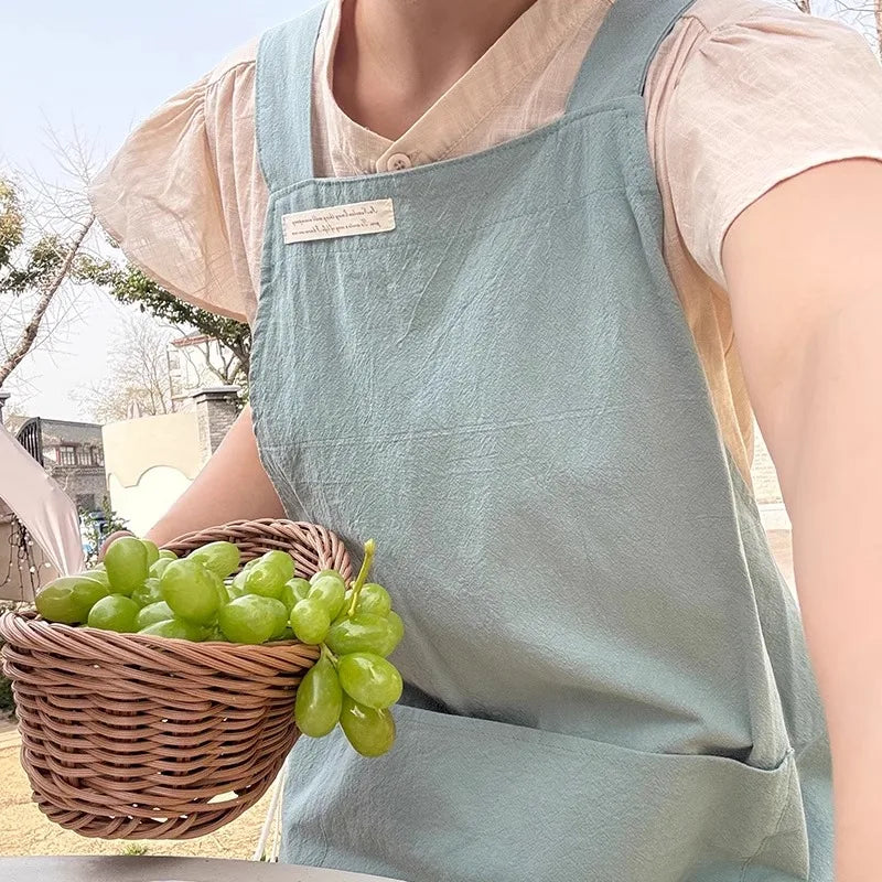 tablier coton bleu clair vert rose pâle poche arrière anti salissure classique simple femme