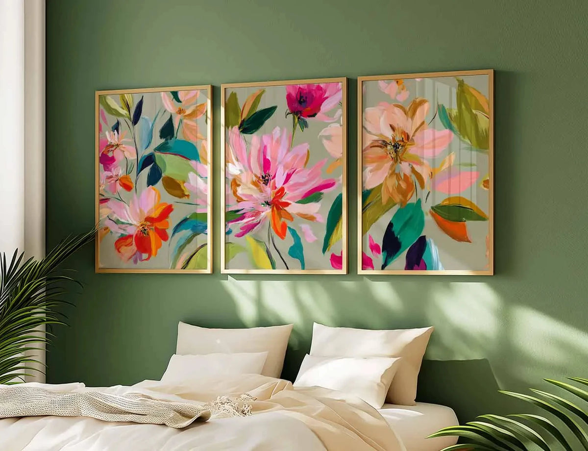 tableaux abstraits fleurs multicolores moderne contemporain sans cadre bois