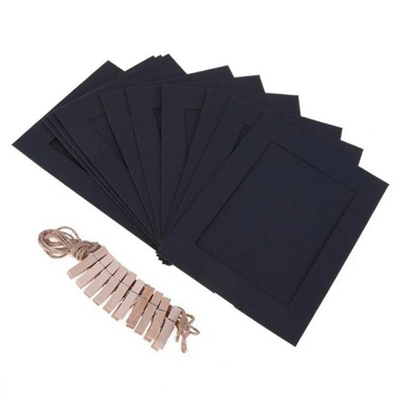 guirlande photo cartes pinces linge noir marron blanc rustique décoration chambre corde jute