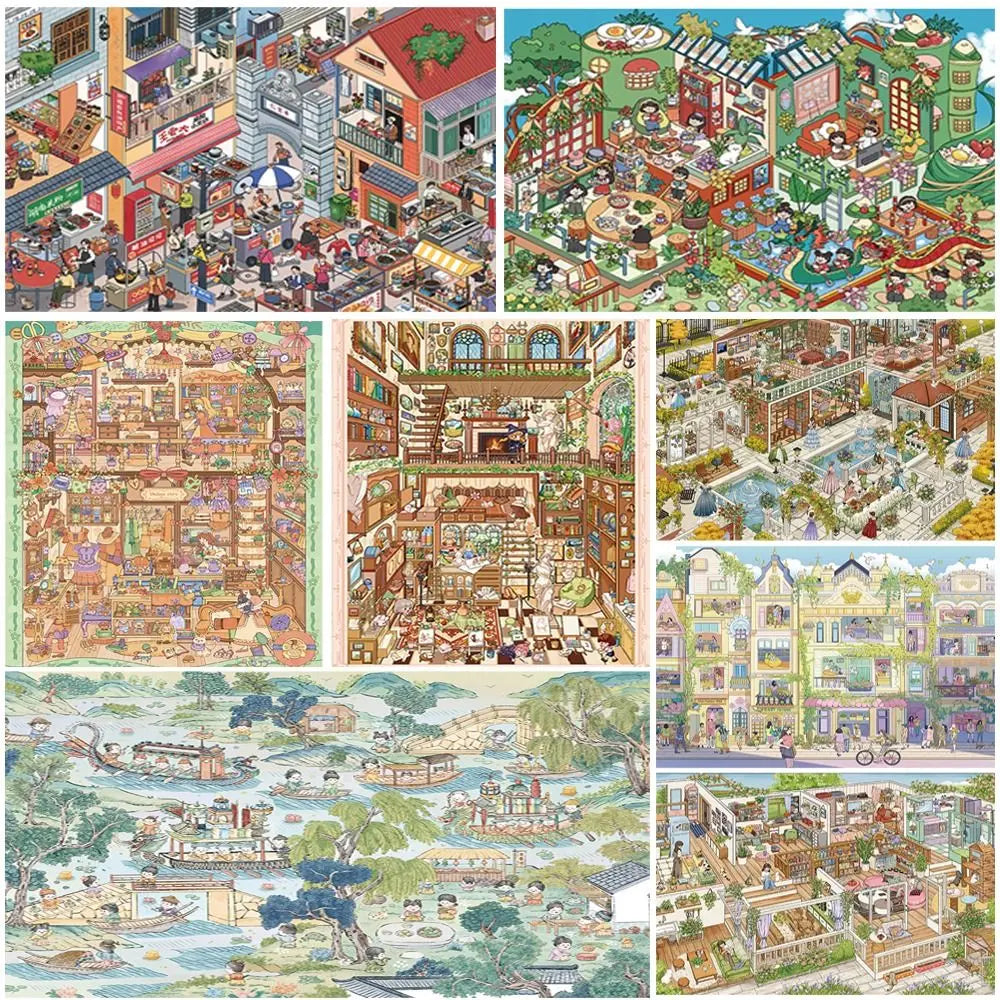 autocollants 3d multicolores illustration village artiste scènes effet diy peinture huile superposés autoadhésifs