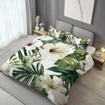 ensemble literie floral hibiscus moderne blanc vert beige twin full queen king