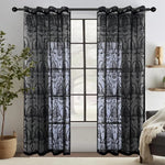 rideau noir blanc floral ajouré translucide classique élégant anneaux métalliques mur rideau fenêtre