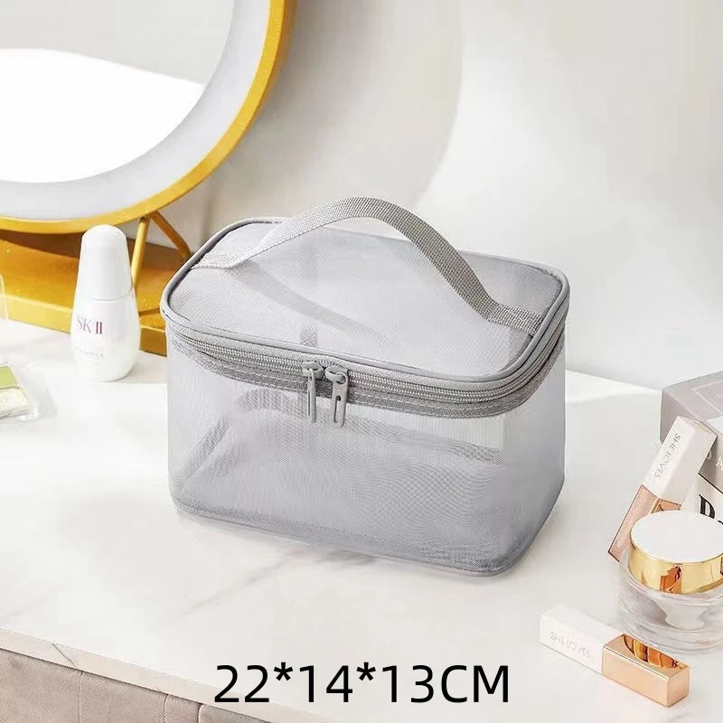 sac maquillage noir maille moderne poignée cosmétiques pinceaux maquillage rangement salle bain