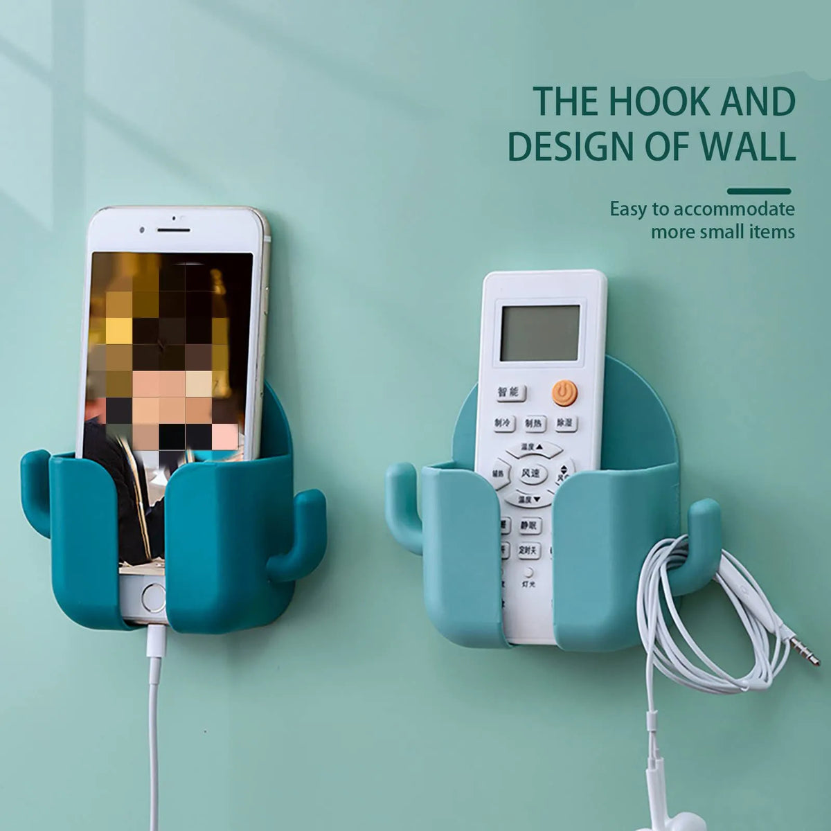 porte telephone mural adhésif cactus moderne blanc bleu orange jaune charge filaire télécommande