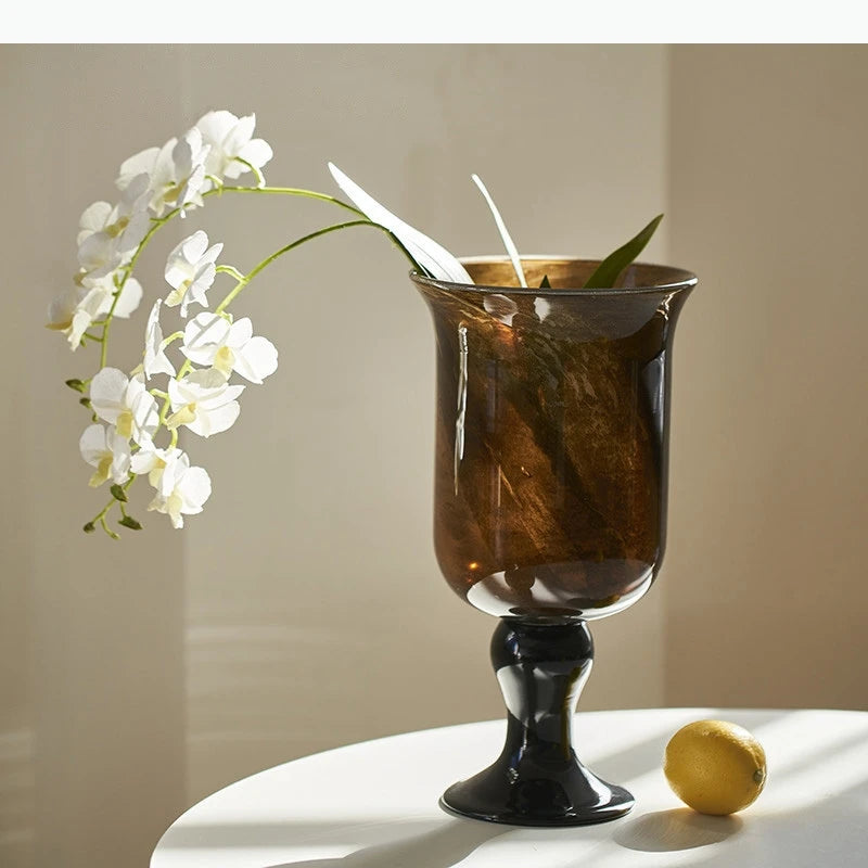 vase table moderne opaques marron beige noir marbré fleuri fleurs artificielles