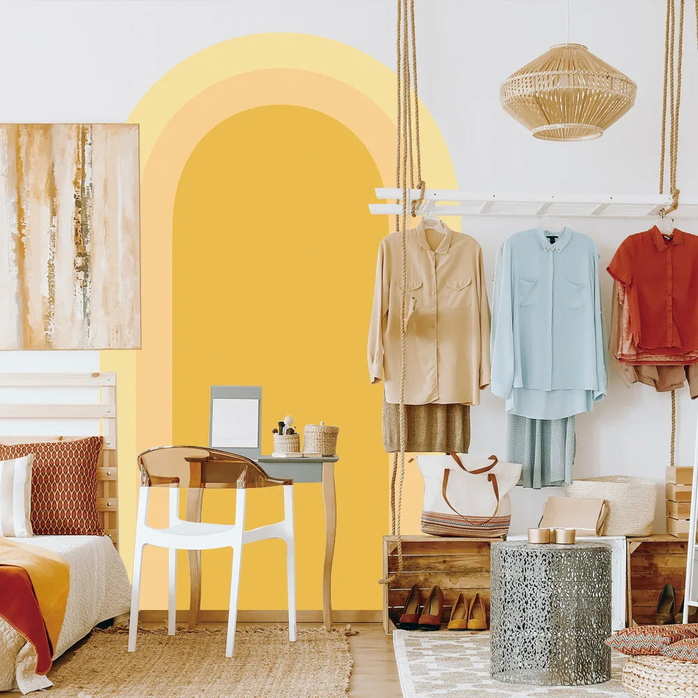 rideau mural moderne orange jaune beige uni minimaliste maison salon chambre d'enfant decoration autocollant