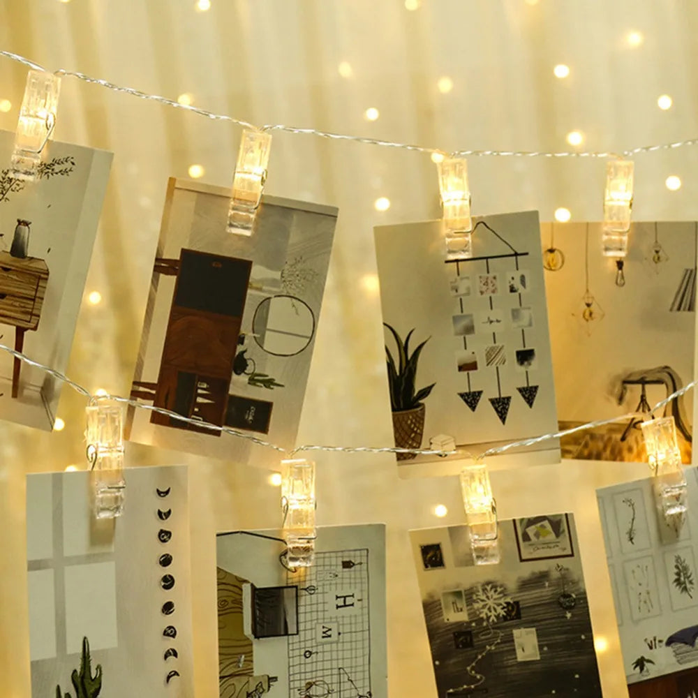 guirlande lumineuse pinces photos transparentes blanc chaud multicolore décoration bohème chambre personnelle led