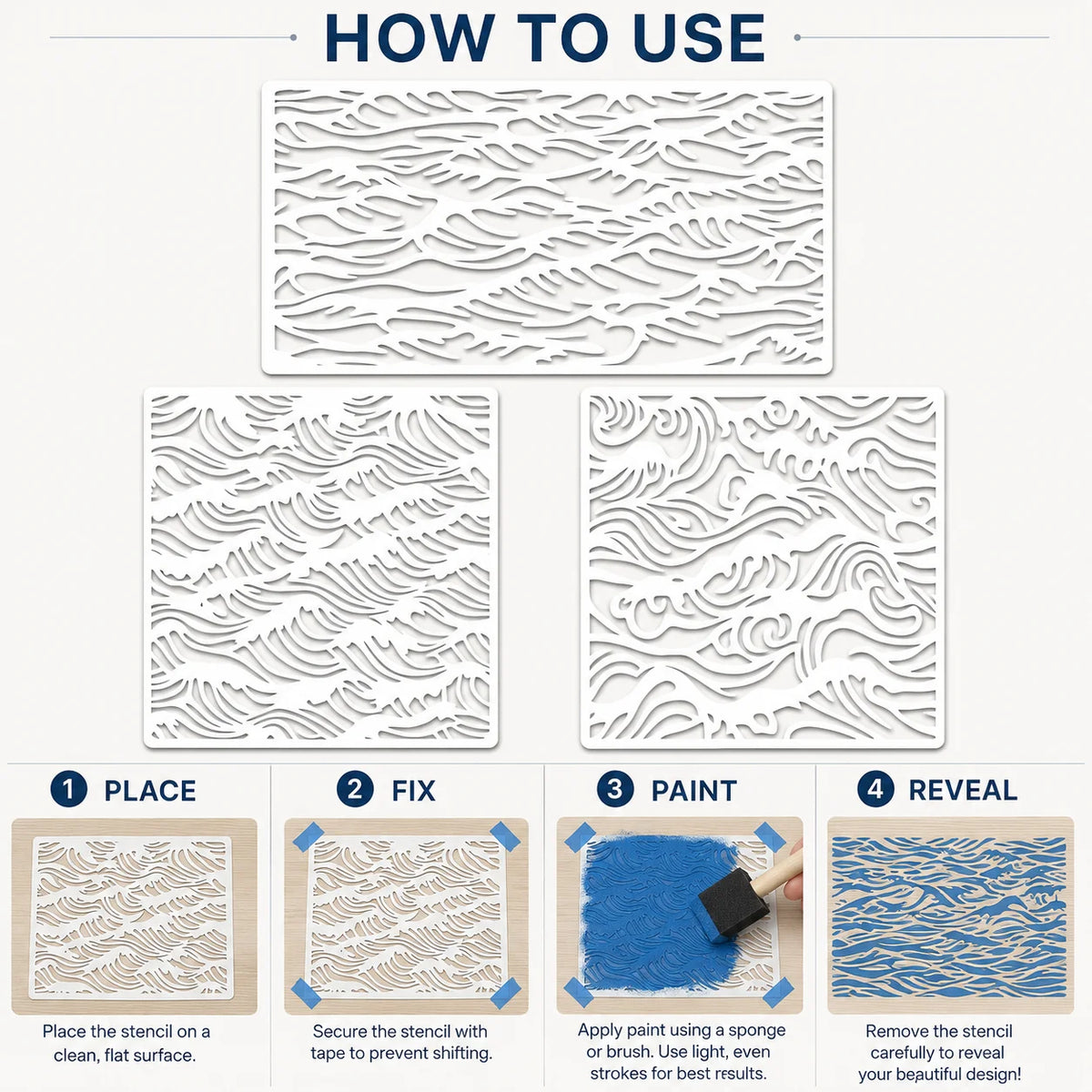 tampons peinture motif vagues moderne adhésif blanc décoration murale diy tissu bois