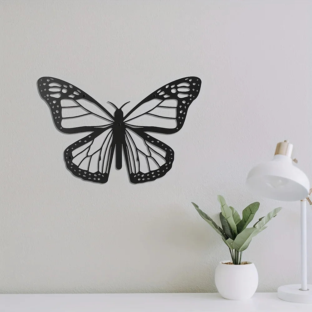 décoration murale papillon métal noir transparent moderne ajouré 35cm 22.9cm chambre jardin