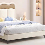lit double moderne beige simili cuir oreiller coussin blanc dimensions 120x200cm