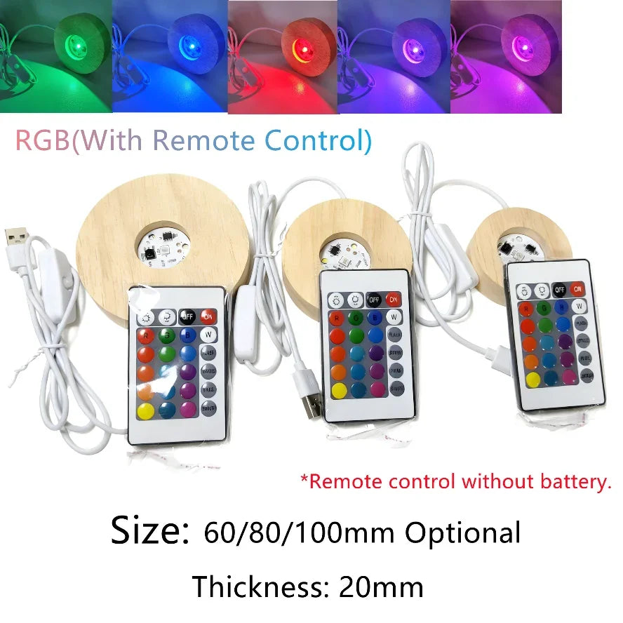 bases lumineuses décoratives modernes bois naturel couleurs variées télécommande optionnelle led usb blanc chaud