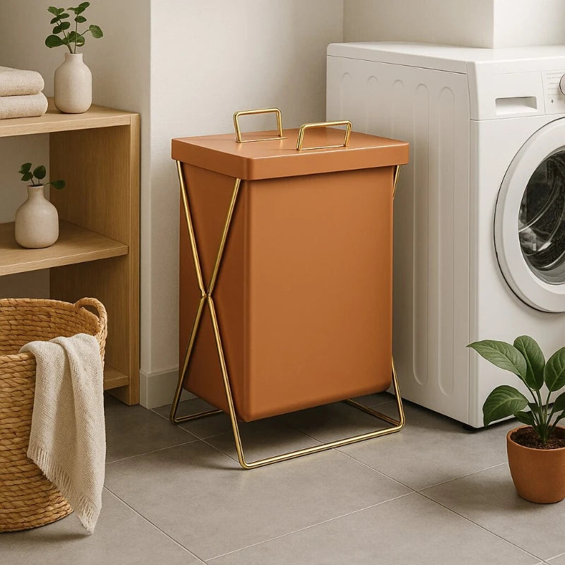panier linge pliable orange gris bleu marine moderne pu doré tissuintérieur respectueuxenvironnement