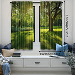 rideau vert paysager polyester extérieur deux panneaux arbres lumière naturel décoratif plissé vertical