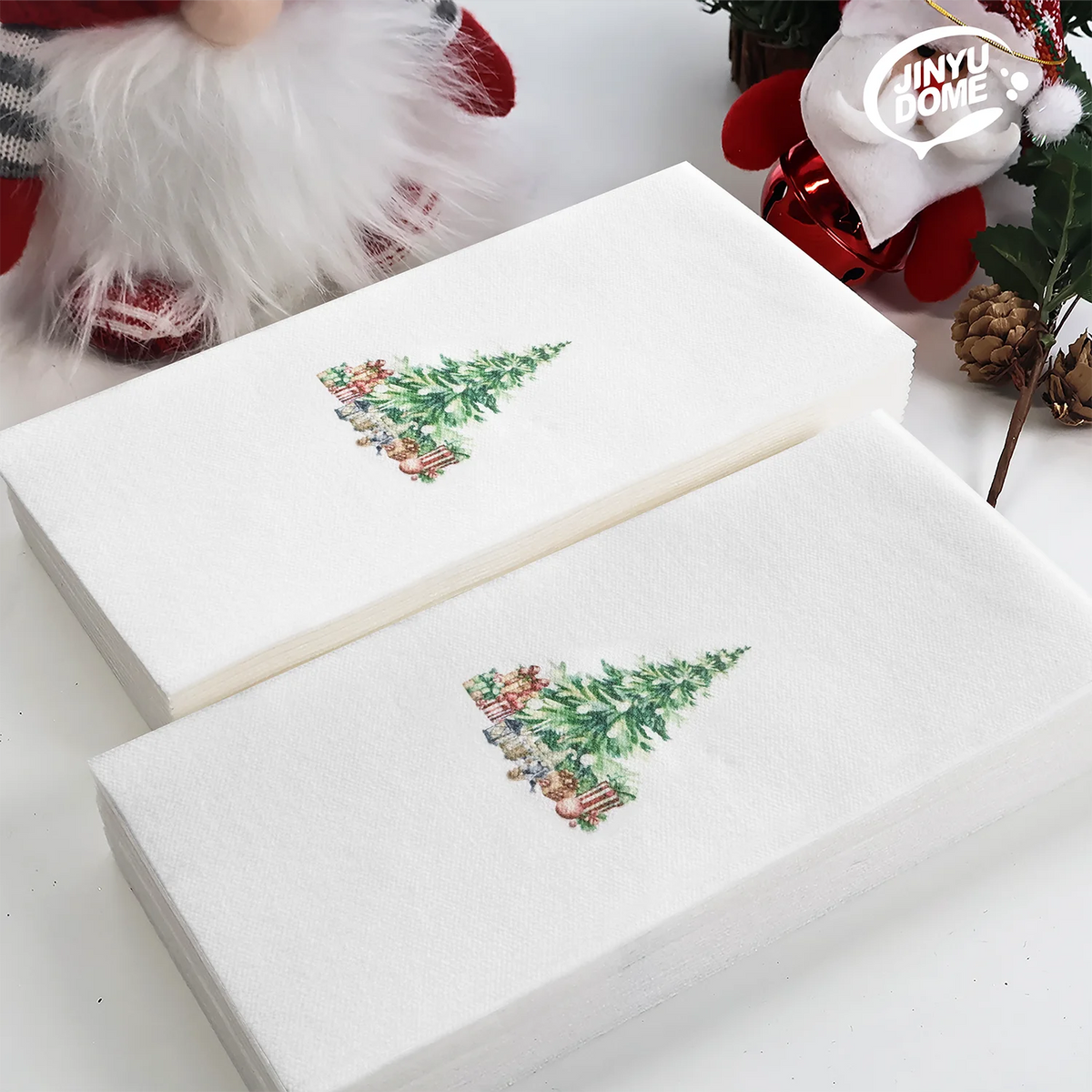 serviettes table jetables arbre noël blanc motifs floraux classiques festives 50 pièces 30x43cm opaques