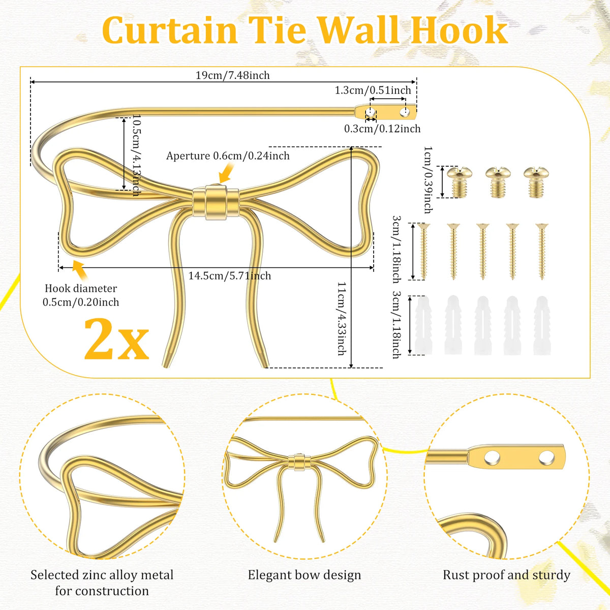 rideaux or nœuds décoratifs métal holdback fixations vis chambre maison