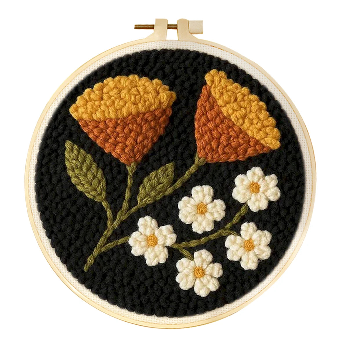 kit broderie punch needle débutants motif floral aiguille fil tissu multicolore artisanal instructions anneaux