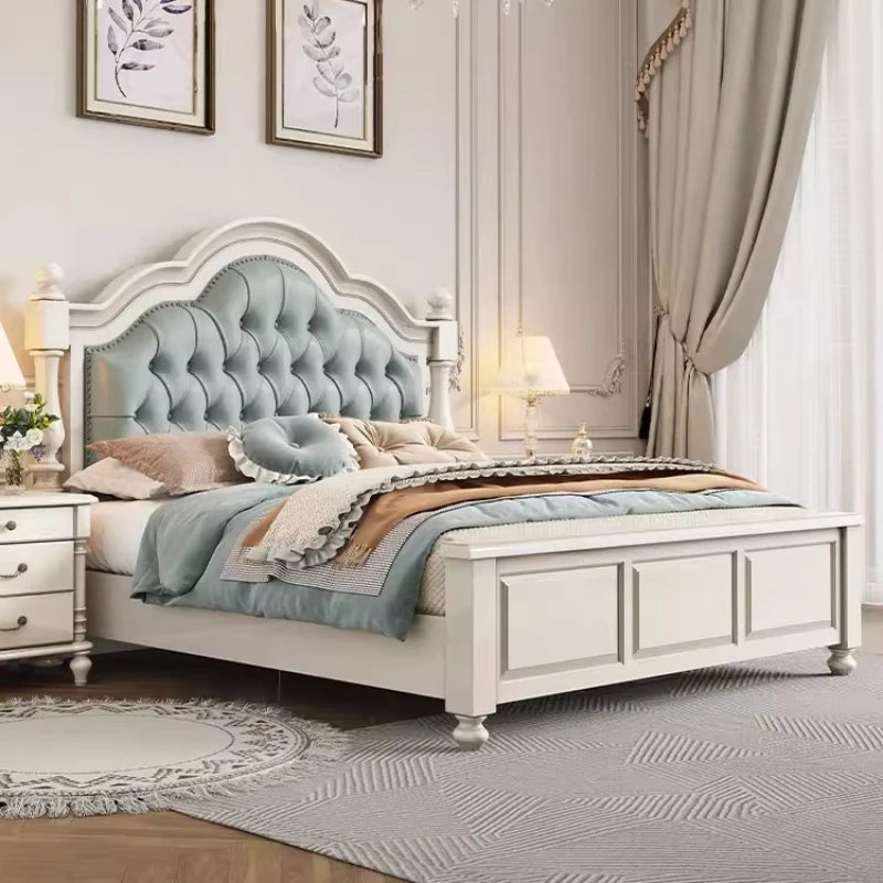 lit double blanc tête capitonnée coffre intégré élégant classique chambre coucher matériaux bois motifs