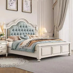 lit double blanc tête capitonnée coffre intégré élégant classique chambre coucher matériaux bois motifs