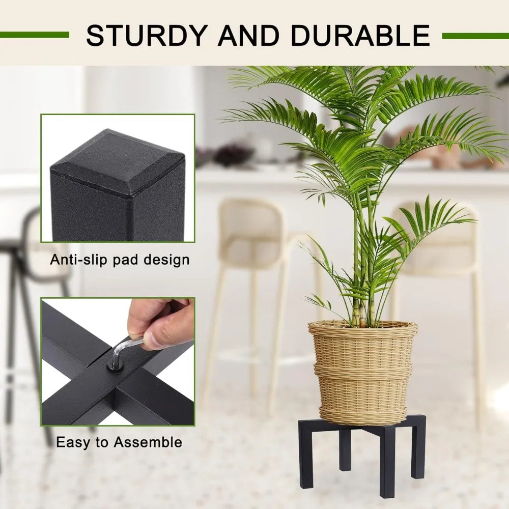 supports plantes intérieures modernes minimalistes noirs assemblage vis barres pieds pot fleurs blanc osier