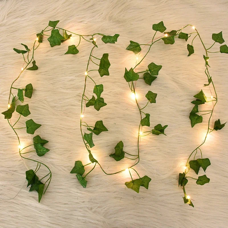 guirlande lumineuse feuilles vigne artificielles vert jaune décoration intérieure bohème 2m 5m 10m