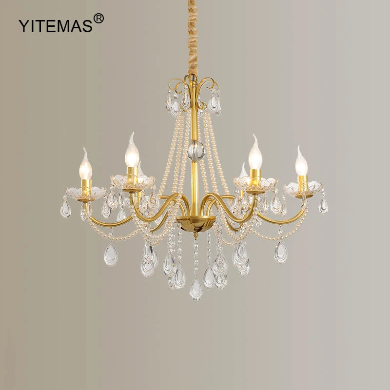 lustre or cristal transparents classique suspension chaîne salon chambre coucher lumière déco