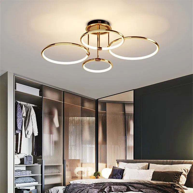 lampe suspendue or noir anneau circulaire moderne led télécommande chambre cuisine