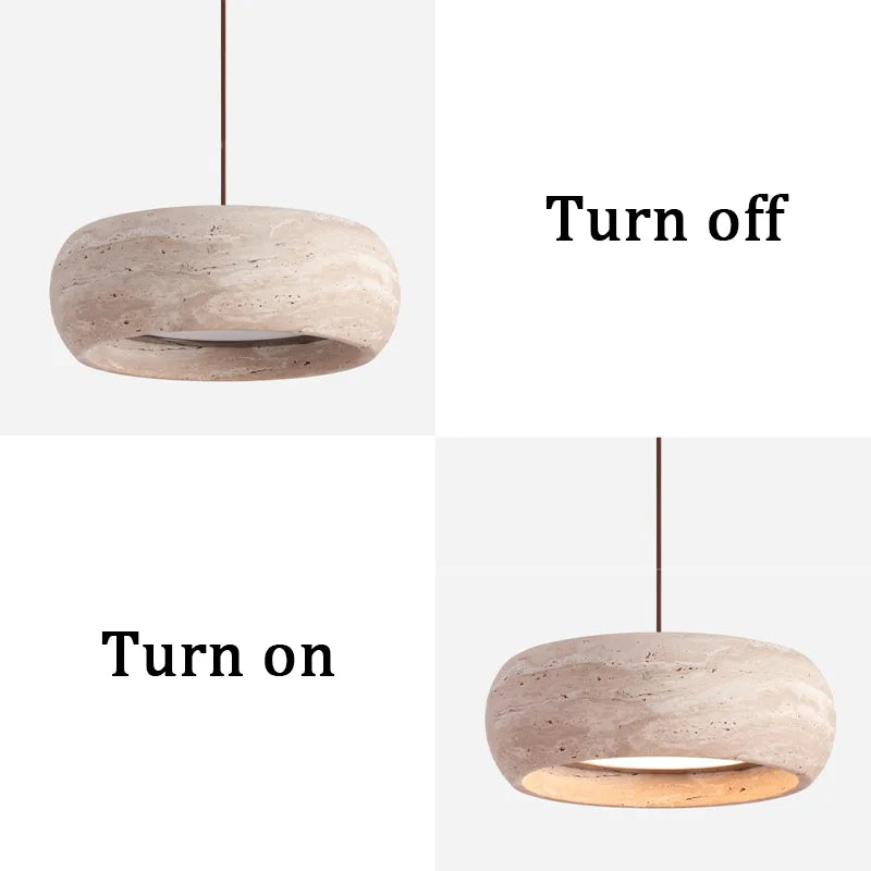 Lampe suspendue moderne minimaliste pierre marbrée beige brun clair texture naturelle opaques chambre restaurant