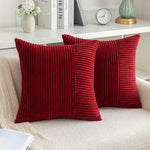 housse coussin velours côtelé rayures rouges vertes décorations noël salon moderne deux pièces